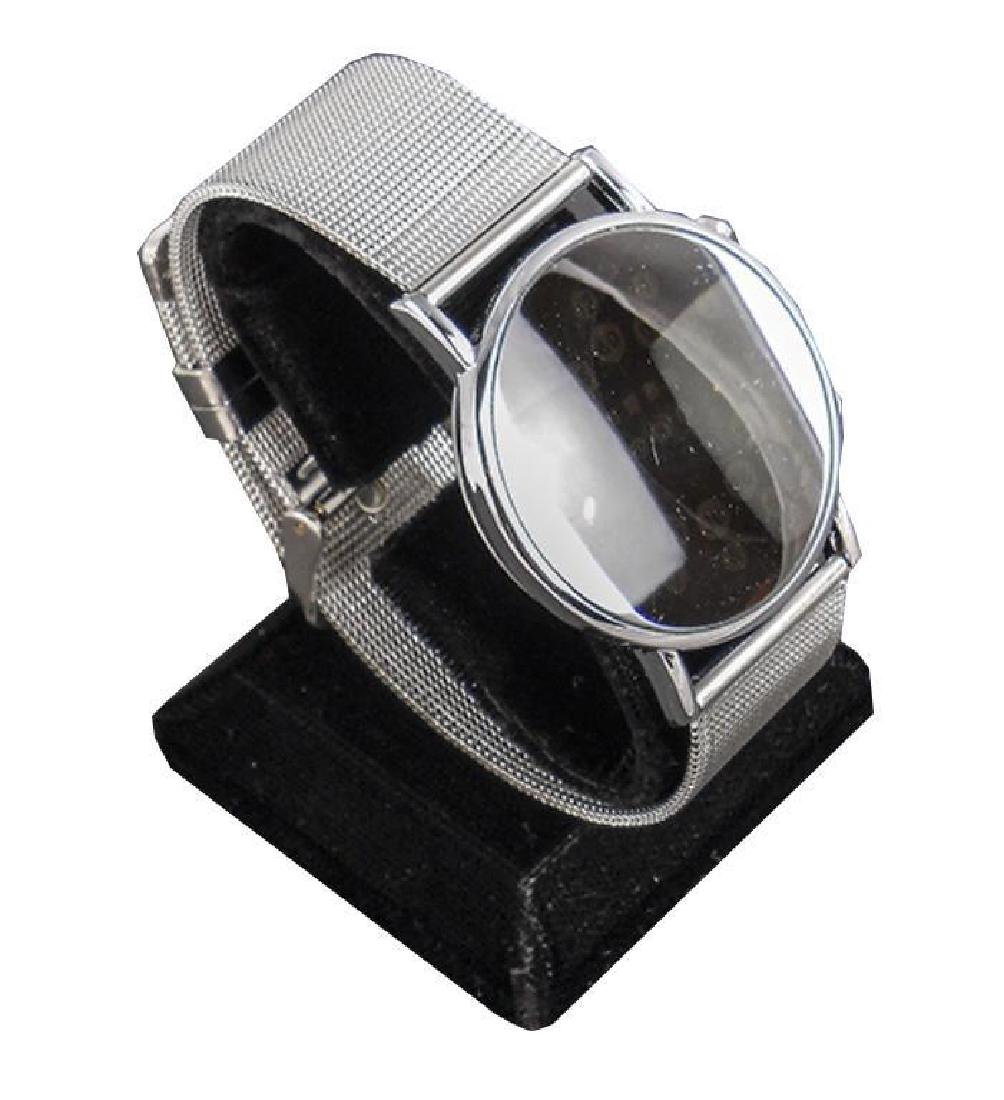 Stainless Steel Mod Mirror LED Wristwatch: Contemporary design stainless steel mesh band with LED complete calendar display. Water resistant case. New store stock requiring replacement battery.
