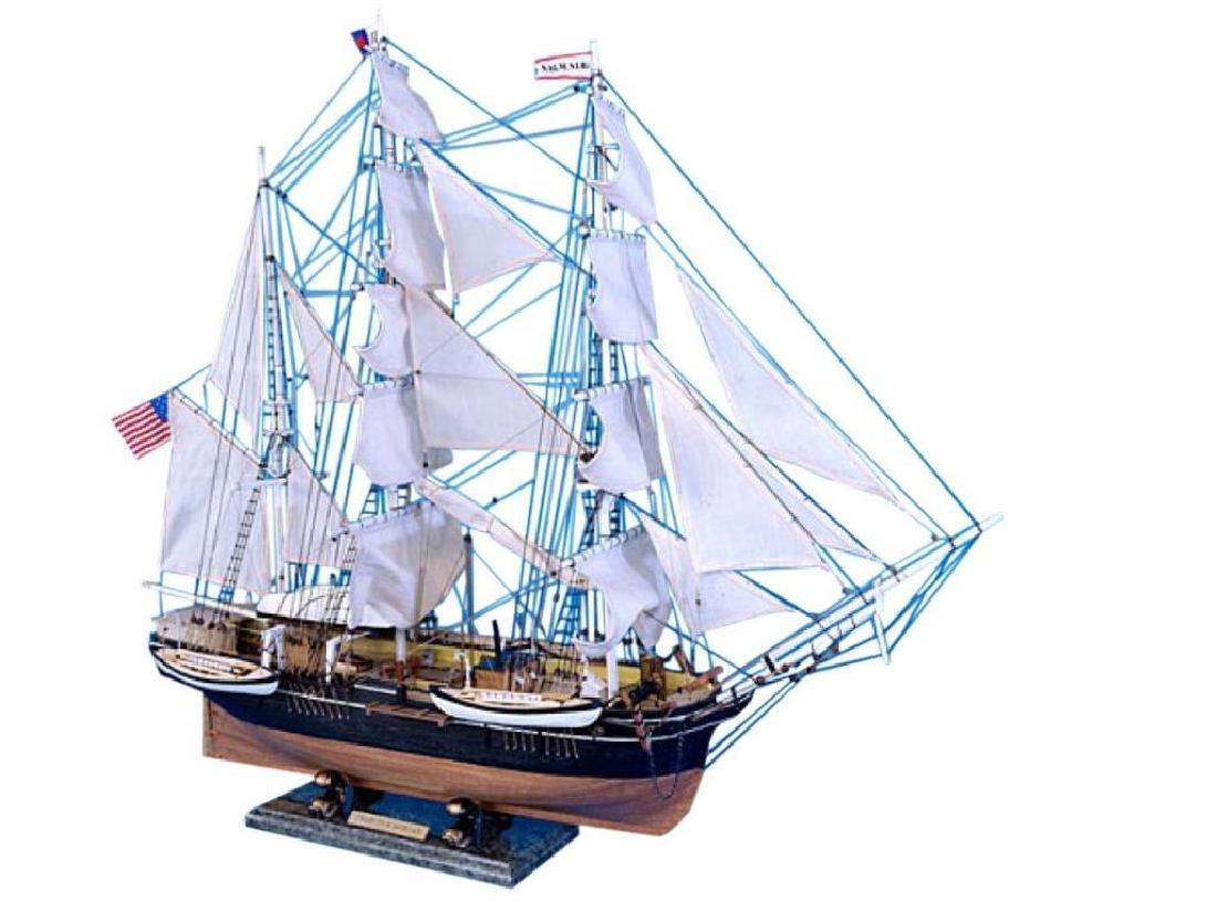Charles W. Morgan Limited 32" Model Ship: Charles W. Morgan Limited 32" Model Ship. Long-sailing New England whaling ship. High quality woods include cherry, birch, maple and rosewood. Wooden display base features four arched dolphins. 32"L X