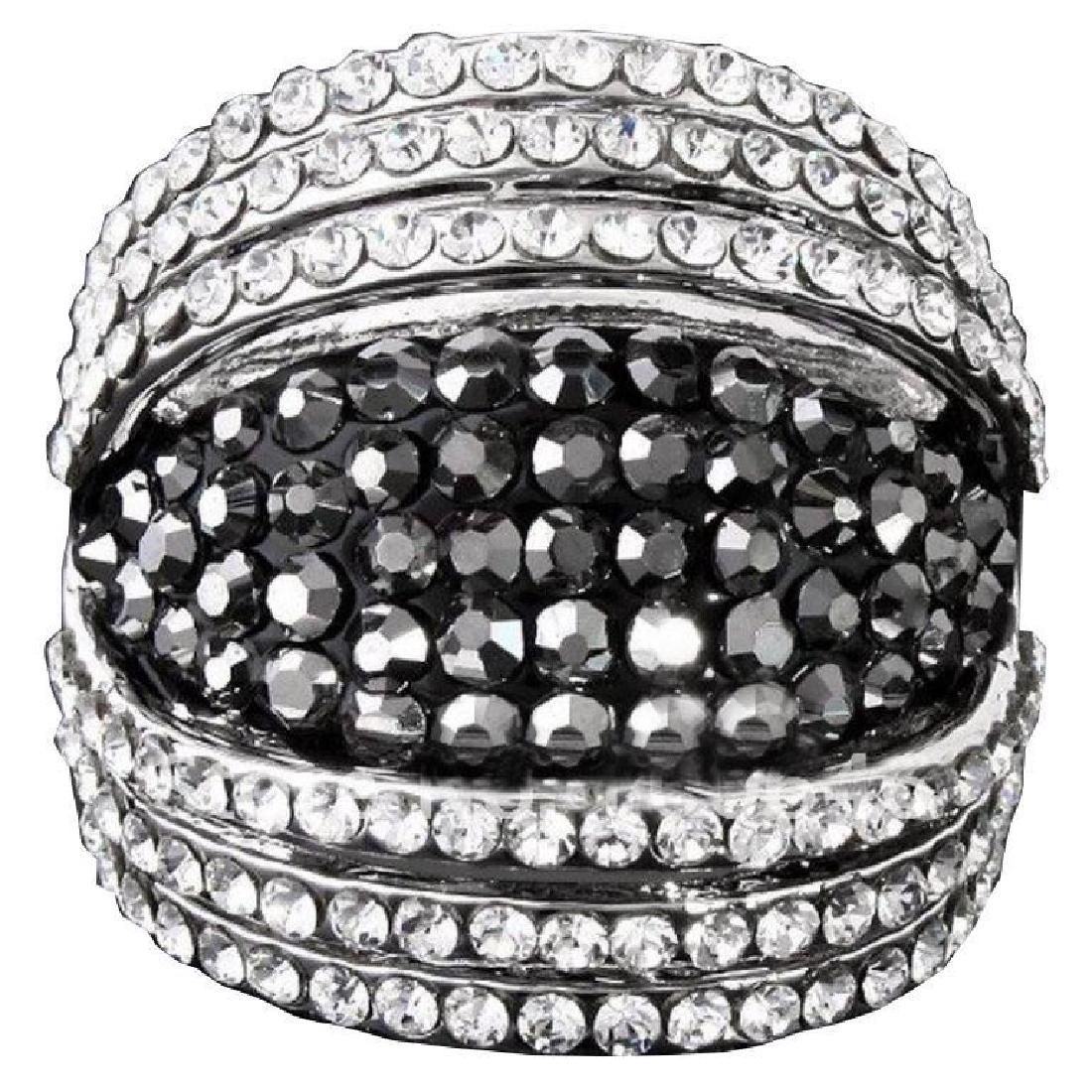 Charcoal Grill Clear Crystals Statement Ring: Metallic charcoal & clear Swarovski crystals, set in silver tone metal. Statement ring. Size 8.