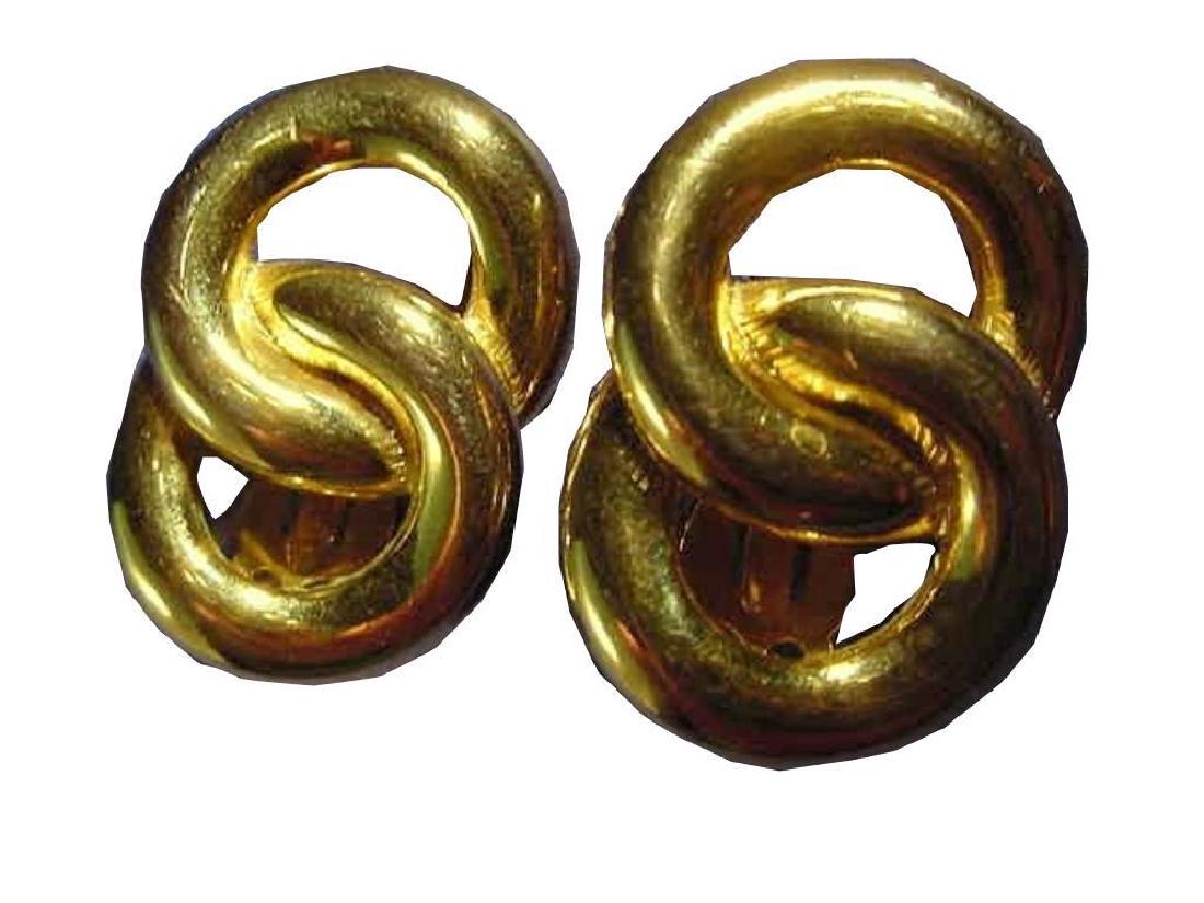 Vintage Givenchy Paris Double Hoop Clip Earrings: Authentic, elegant & large gold plated earrings. Designer Givenchy Paris, double hoop clip ons. 1 1/2" L X 1" W.