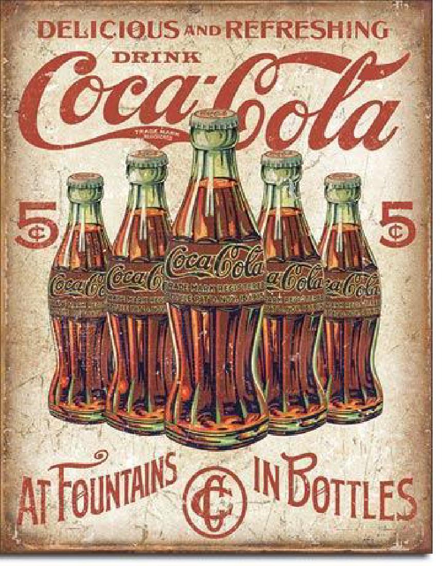 COKE - 5 Bottles Retro: COKE - 5 Bottles Retro 12.5"Wx16"H