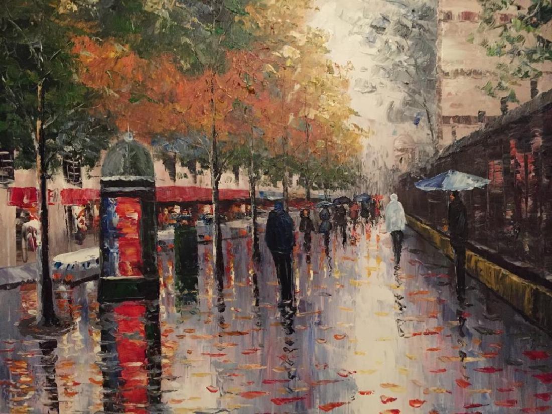 Style of Edouard Cortes, Paris Street Scene: 20th century oil on canvas painting, in the style of Post - Impressionist Edouard Cortes. Street scene in Paris. 20" X24" gallery wrapped with black painted edges.