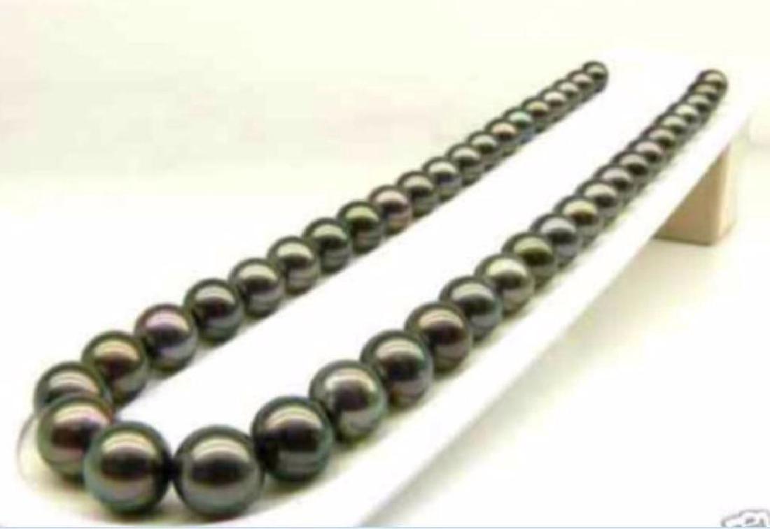 AAA+ 9-10MM Natural black Tahitian Cultured Pearl: AAA+ 9-10MM Natural black Tahitian Cultured Pearl Necklace 18" 14K gold clasp
