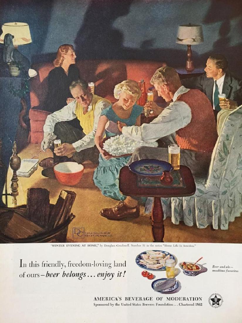 1951 US Brewers Beer Magazine Ad Art: Original 1951 Norman Rockwell-style magazine advertisement for the United States Brewer's Foundation, to promote drinking beer at home with friends. Number 51 in the series "Home Life in America." "Wi