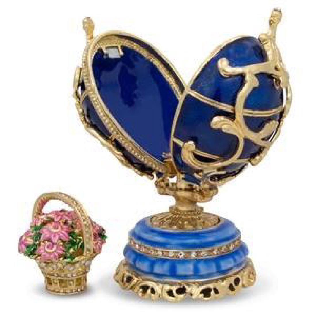 1899-1903 Spring Flowers in Blue Russian Faberge Egg: 1899-1903 Spring Flowers in Blue Russian Faberge Egg 3.25" (H) Pewter, Enamel, Crystals Boxed Jeweled Bouquet Inside