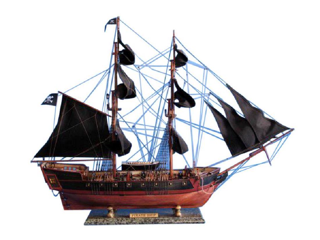 Wooden Caribbean Pirate Ship Model Limited 37" - Black: Board this exquisitely crafted tall ship model of a Caribbean pirate ship and sail into high seas adventure. This model tall ship is a worthy flagship for the commodore of a pirate fleet, and will imp