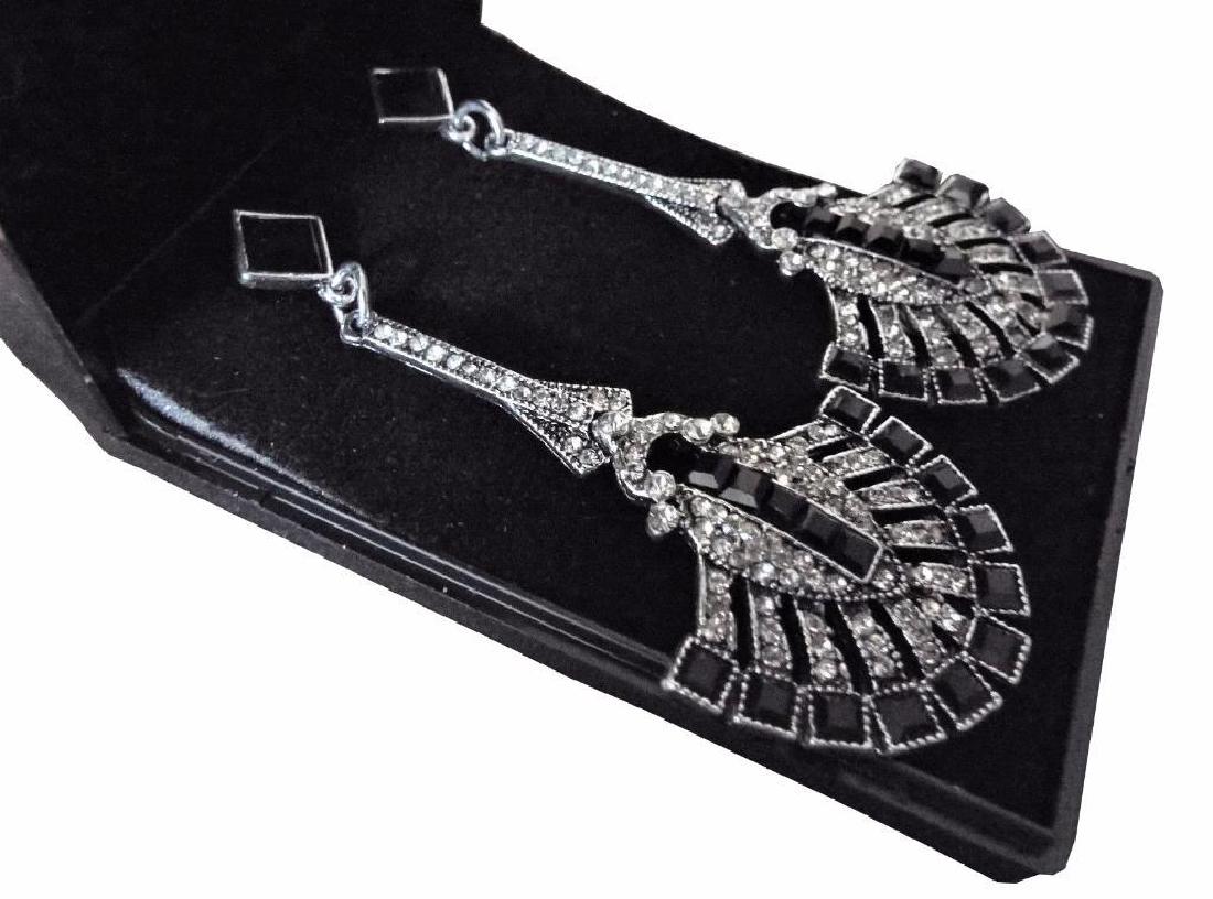 Gift Boxed Long Silver Art Deco Vintage Black Red: Stunning Long Art Deco Style Paste Drop Earrings. Measuring 3" in length: these earrings are available in a choice of either Black or Red. Presented in a black hinged box and gift bag.