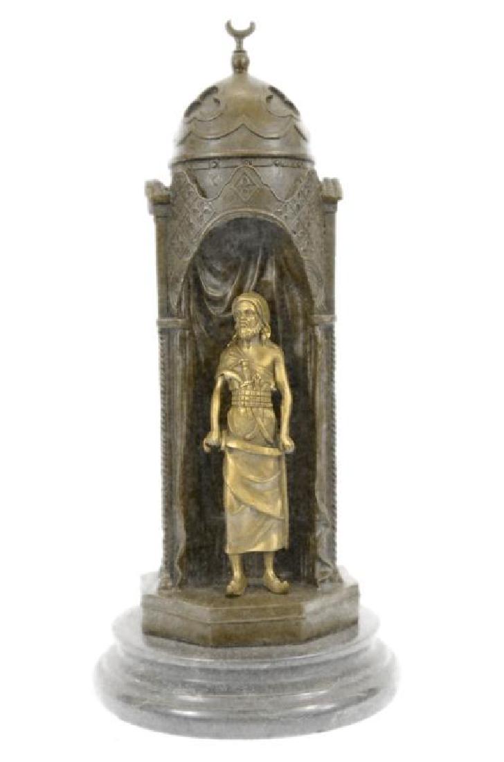 Franz Bergman Arab Man Protecting a Slave Girl Bronze: After Franz Xaver Bergmann ( 1861 - 1936 ) owner of a Viennese foundry that produced numerous patinated & cold painted bronze Oriental & erotic sculptures. He would use the signature Nam Greb his name