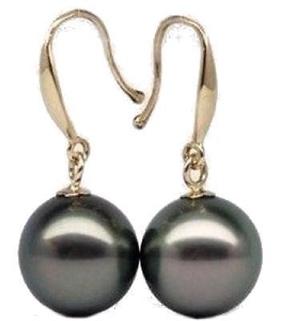 Aaa 10.5mm Perfect Round Tahitian Black Pearl Earring: Aaa 10.5mm Perfect Round Tahitian Black Pearl Earring 14k Gold Style: Drop/Dangle - 9417-022318-EB-77571