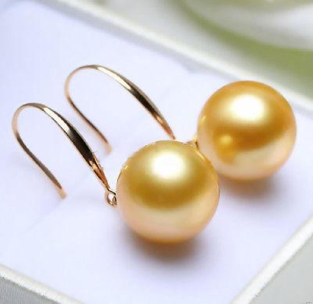 14mm Tahitian Golden South Sea Shell Pearl Dangle: Main Stone: South Sea Metal: Gold Palate Secondary Stone: Pearl - 9746-030718-EB-86928