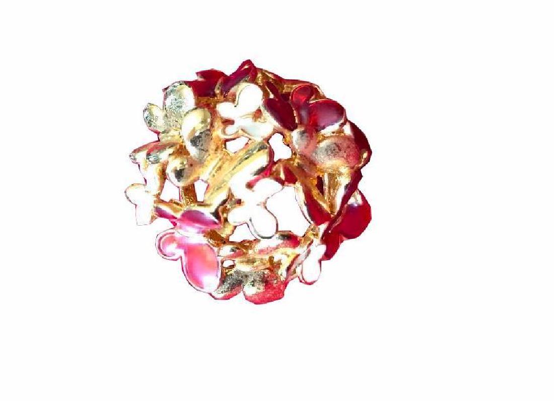 Enamel Gold Butterfly Kaleidoscope Ring: Enamel over gold metal, in the form of a kaleidoscope of butterflies, fashion statement ring. Size 8.