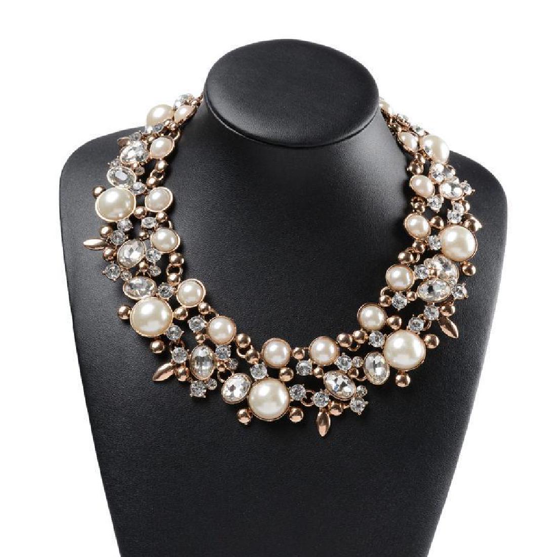 Czech Crystal & Faux Pearl Chunky Collar Choker: Large & fabulous runway costume piece, Czech crystal & faux pearl choker bib collar statement necklace . 16" L. 9964A-032618-EB-28281
