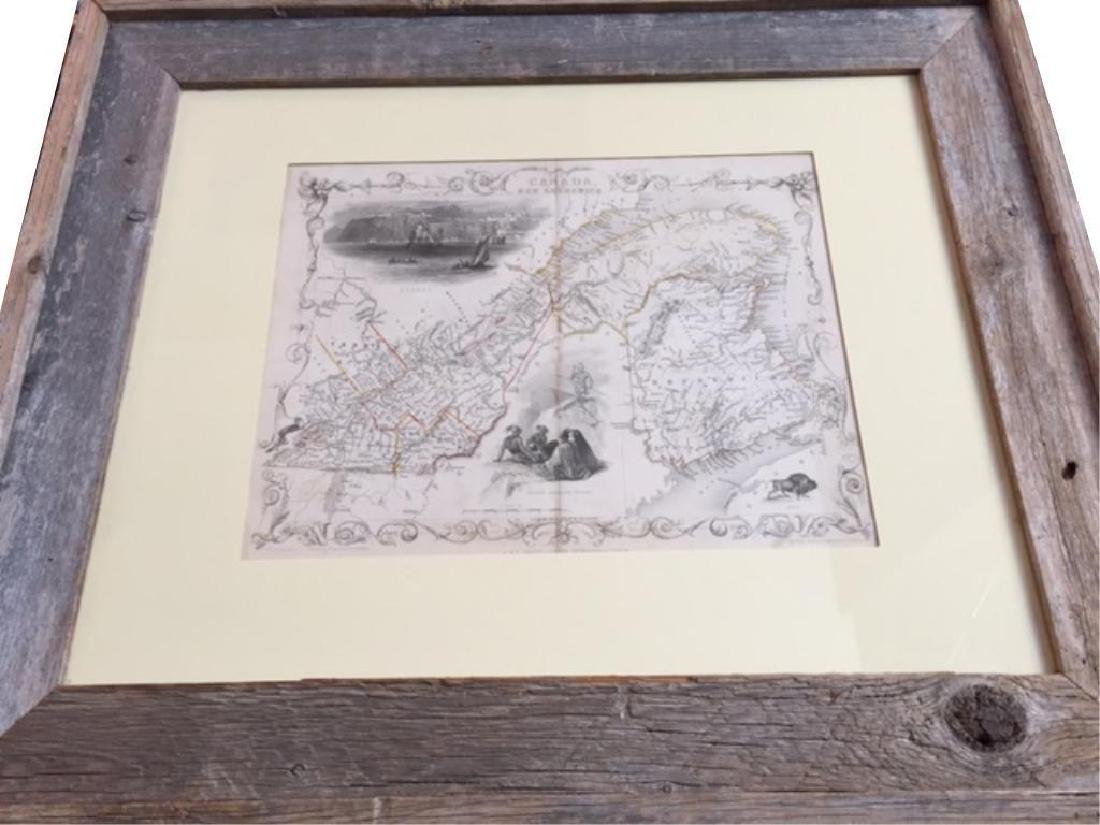 1849 Map of East Canada & New Brunswick: Original 1849 Antique engraved map by J Rapkin, published by John Tallis. Original outline hand color, decorative border & inset vignette views of North American Indians, bison & ships in the whaling 