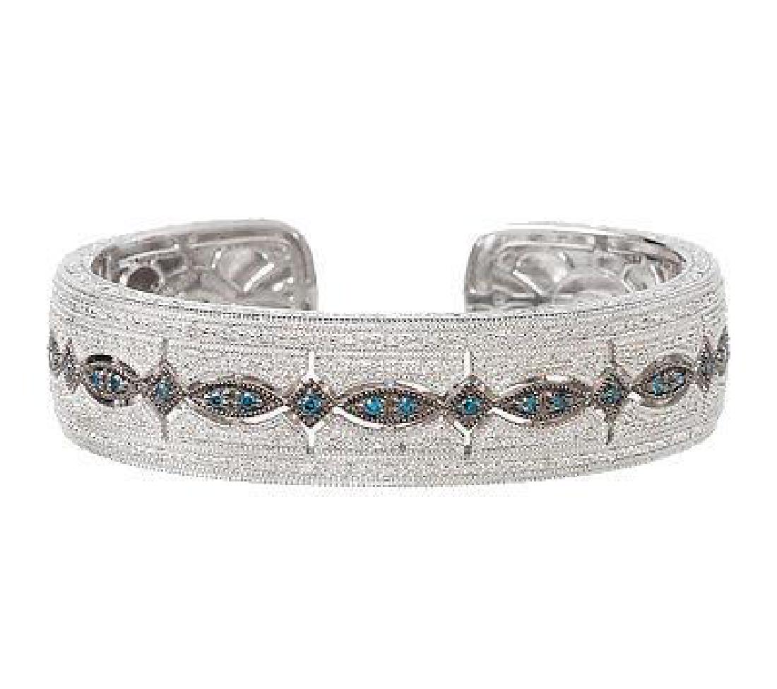 Blue & White 3/4 Ct Diamond Sterling Silver Bangle Cuff: Upscale Designer Jewelry (costume) Size Small. My wrist measures 6 1/4" and it fits me quite well. Weighs in at 47.6 grams. The detail inside and out is exqBrand: Affinity Main Stone Creation: Natural