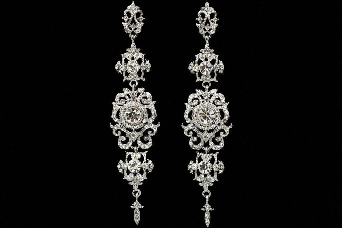 Edwardian Czech Crystal Chandelier Drop Earrings: Edwardian - style earrings with Czech crystals set in rhodium plated silver chandelier drop earrings. 4.25" L.