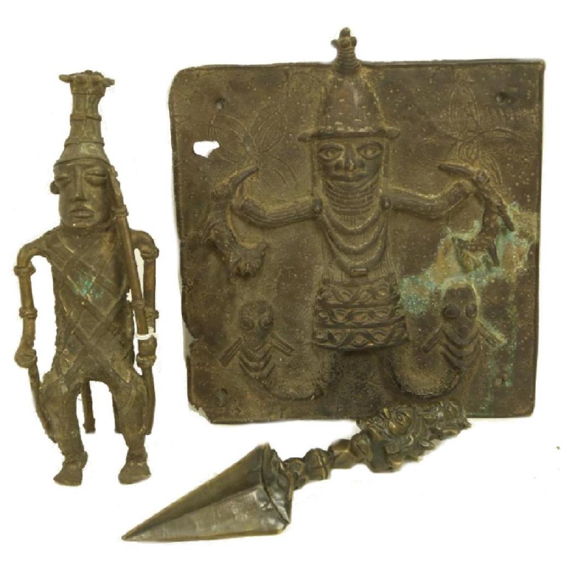 Mixed Lot Of Antique Bronze African Pieces: MIXED LOT OF ANTIQUE BRONZE AFRICAN PIECES. Height: 9 in. by Width: 3 in. by Depth: 3 in. - 9205-021018-LA-0019
