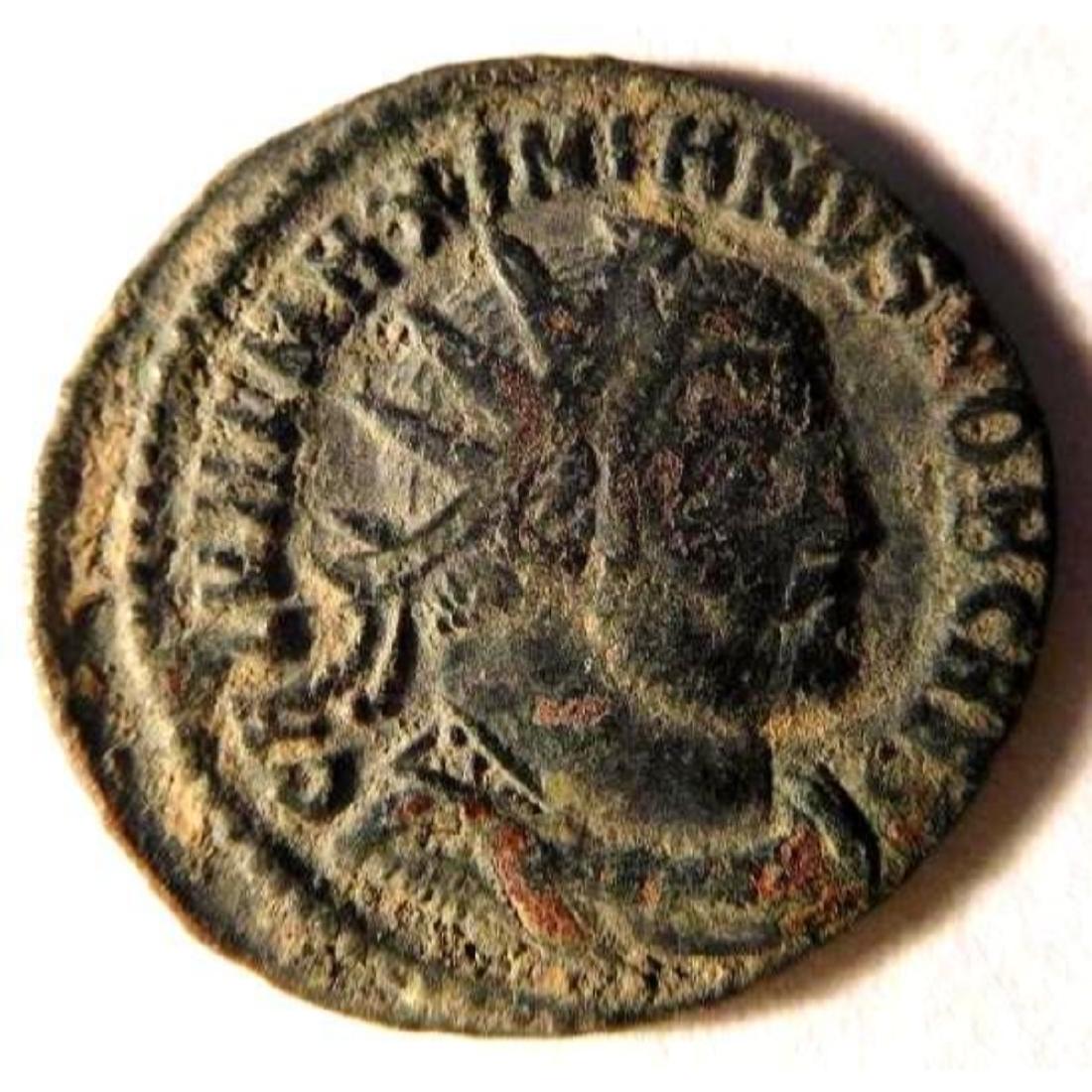 Ancient Bronze Radiate of Emperor Maximianus (286-305,: The antoninianus (plural antoniniani) is a modern name for a type of coin minted by the Roman Empire in the 3rd century A.D. Initially, the antoninianus was silver and carried a value of 2