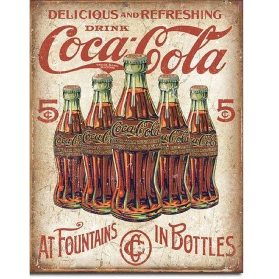 COKE - 5 Bottles Retro: COKE - 5 Bottles Retro 12.5"Wx16"H- Vintage style decorative tin sign