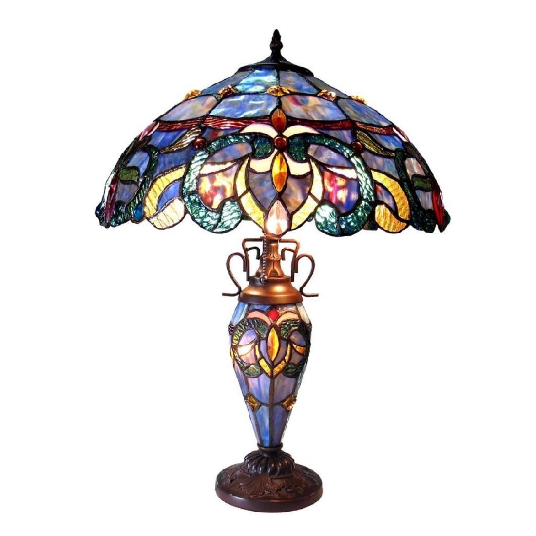 Table Lamp: NORA Tiffany Style Victorian Double lit 3 Light DTable Lamp 18" Shade NORA, a Tiffany Style table lamp is handmade using the traditional copper foil technique. This Victorian table lamp conveys a sens