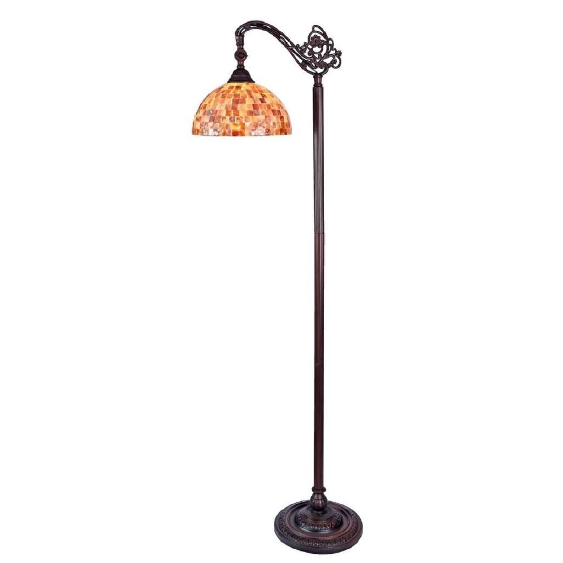 Reading Floor Lamp: SHELLEY Tiffany-style 1 Light Reading Floor Lamp 11" Wide SHELLEY, a beautifully Mission style hand-crafted reading floor lamp with intricate designed and natural seashell on top of the glass shade.La