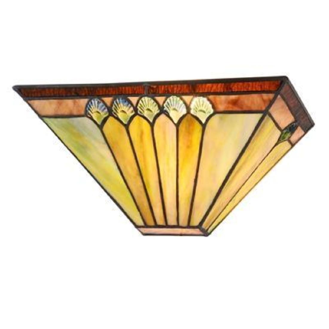 GRAHAM Tiffany-style 1 Light Mission Indoor Wall Sconce: GRAHAM, a Mission Tiffany-style 1 light wall sconce features a seashell-like glass design with a beautiful yellow-green shade, sure to shine bright and complement your home with its black finish. Ha