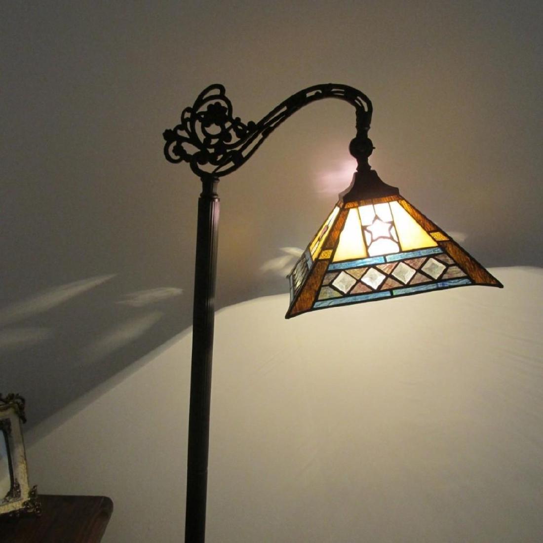 Reading Floor Lamp: TRISTAN Tiffany-style 1 Light Reading Floor Lamp 11" Wide KINSEY, a beautifully Mission style hand-crafted reading floor lamp with intricate designed and cut glass shade.Â Â Lampshade design featu