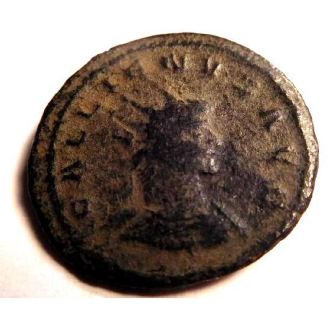 Bronze coin of Gallienus (253-265 A.D.): Gallienus, born in about 218 A.D., was the son of Valerian I. Valerian named him Caesar in 253 A.D. Gallienus' fifteen year reign is notable. During the instability of Crisis of the Third Century, civ