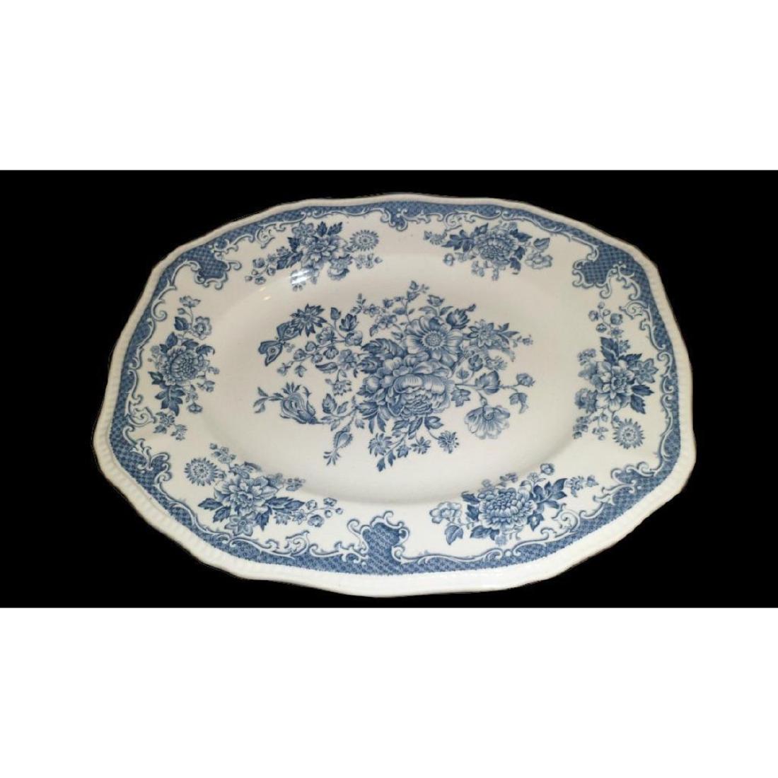 Kensington Staffordshire Ironstone Platter: Kensington Balmoral pattern blue platter. Excellent condition - looks unused. Measures 12". Picture of a castle that reads: "Kensington, Staffordshire, Ironstone, England, hand engraving decorated und