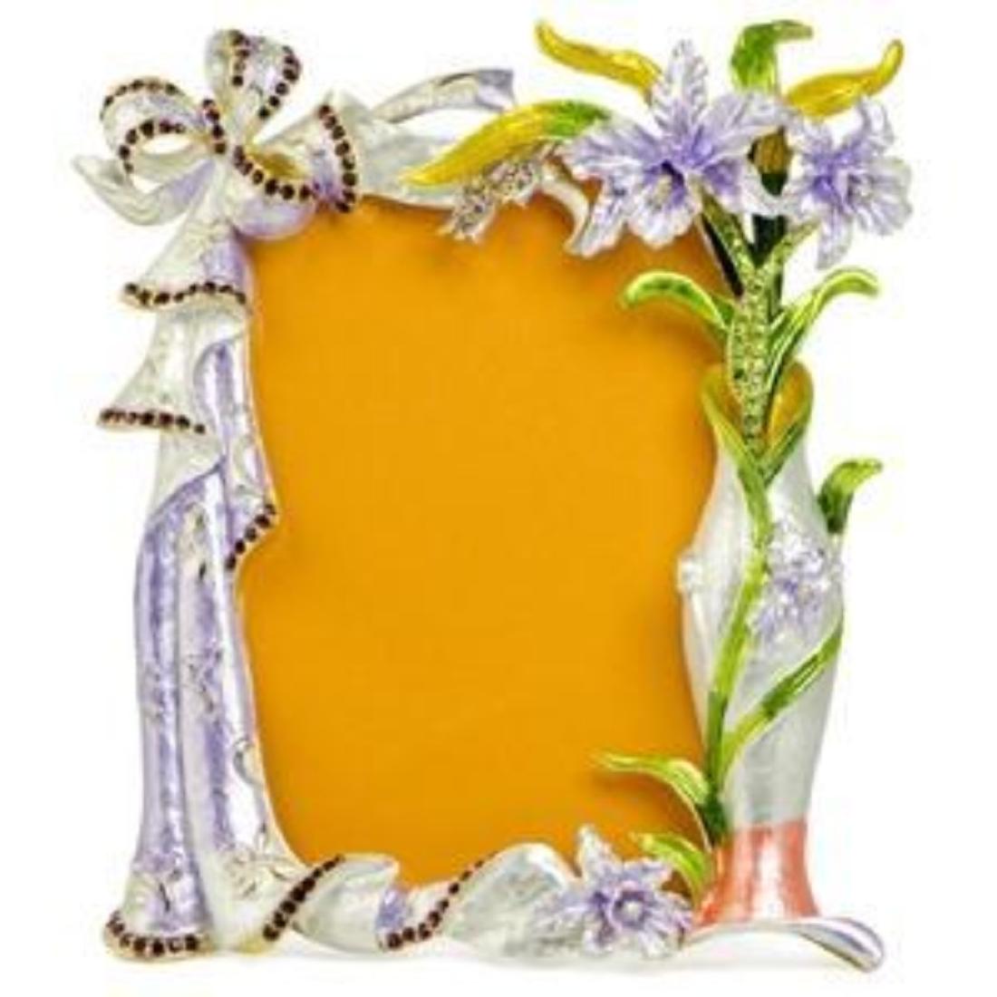 7" Faberge Orchid Flowers Enameled Russian Antique: 7" Faberge Orchid Flowers Enameled Russian Antique Style Picture Frame 7'' (H) x 6'' (L) Pewter, Enamel, Crystals Gift Boxed Faberge Orchid Photo Frame is beautifully crafted by enameled technique.The