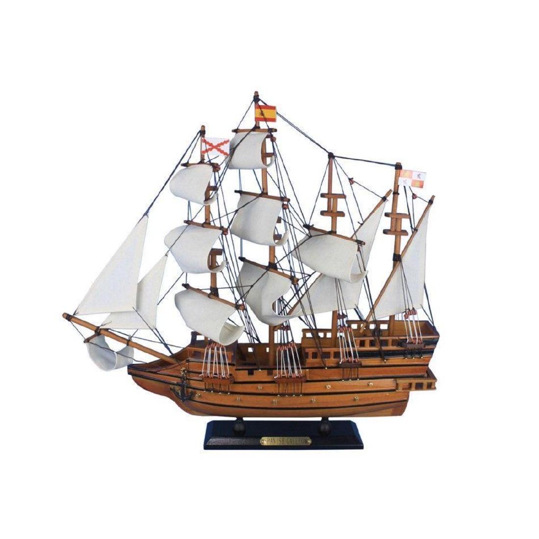 Wooden Spanish Galleon Tall Model Ship 20": These fine tall ship models of the Spanish Galleon, are historically accurate scale model replicas perfectly sized for any small shelf, desk or mantle. Add a flair of nautical decor to a den or living