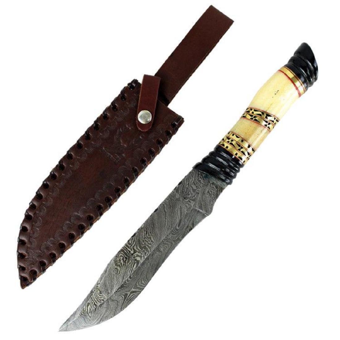 TheBoneEdge 13" Damascus Steel Fixed Blade Bone & Horn: TheBoneEdge 13" Damascus Steel Fixed Blade Bone & Horn Handle Hunting Knife FEATURES: Description: This exotic Damascus Knife isn't a soft-spoken debutante. She's tough as nails, but stunningly beauti