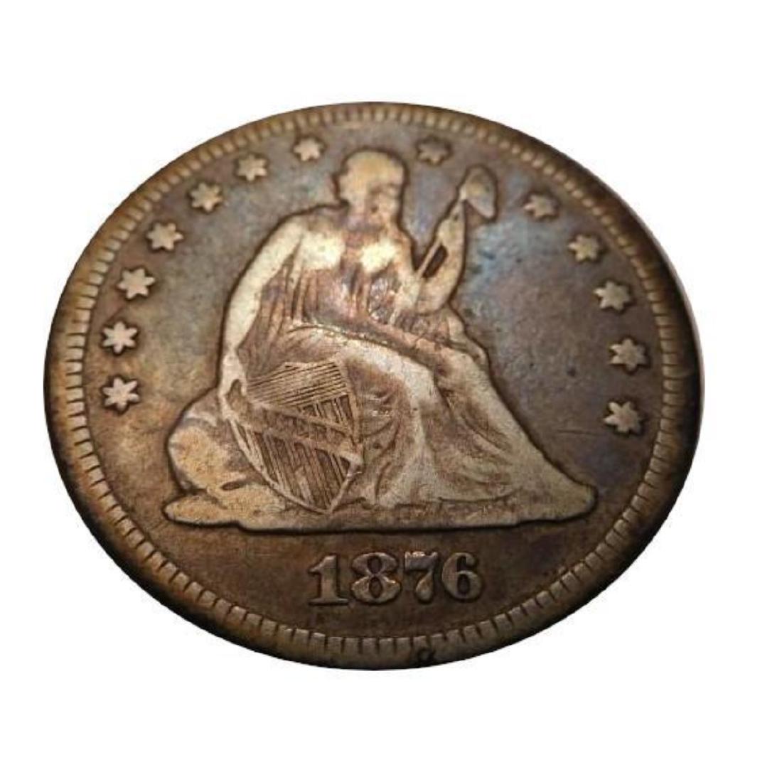 1876 U.S. Quarter Dollar: JC-30101-211 Designed by United States Mint Assistant Engraver George T. Morgan, the U.S. "Morgan" dollar was a large coin (38 millimeters), and made of 90% silver. The total weight was over 3/4 of a 