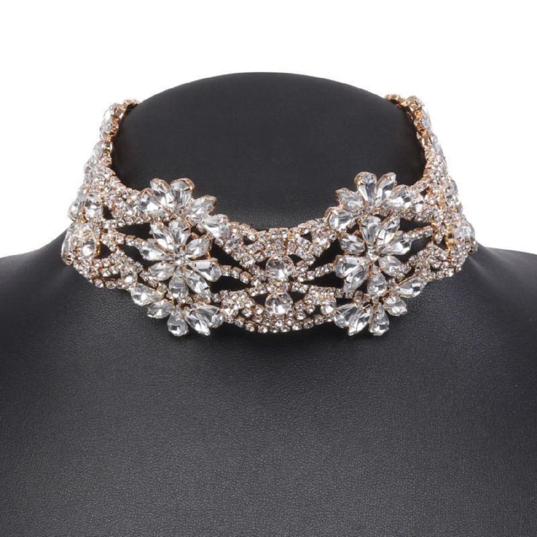 Designer Crystal Wide Collar Bib, Chunky Choker: Designer Czech crystals set into a runway model, wide collar bib-style chunky choker necklace. 16"L. 9967-032618-EB-82605