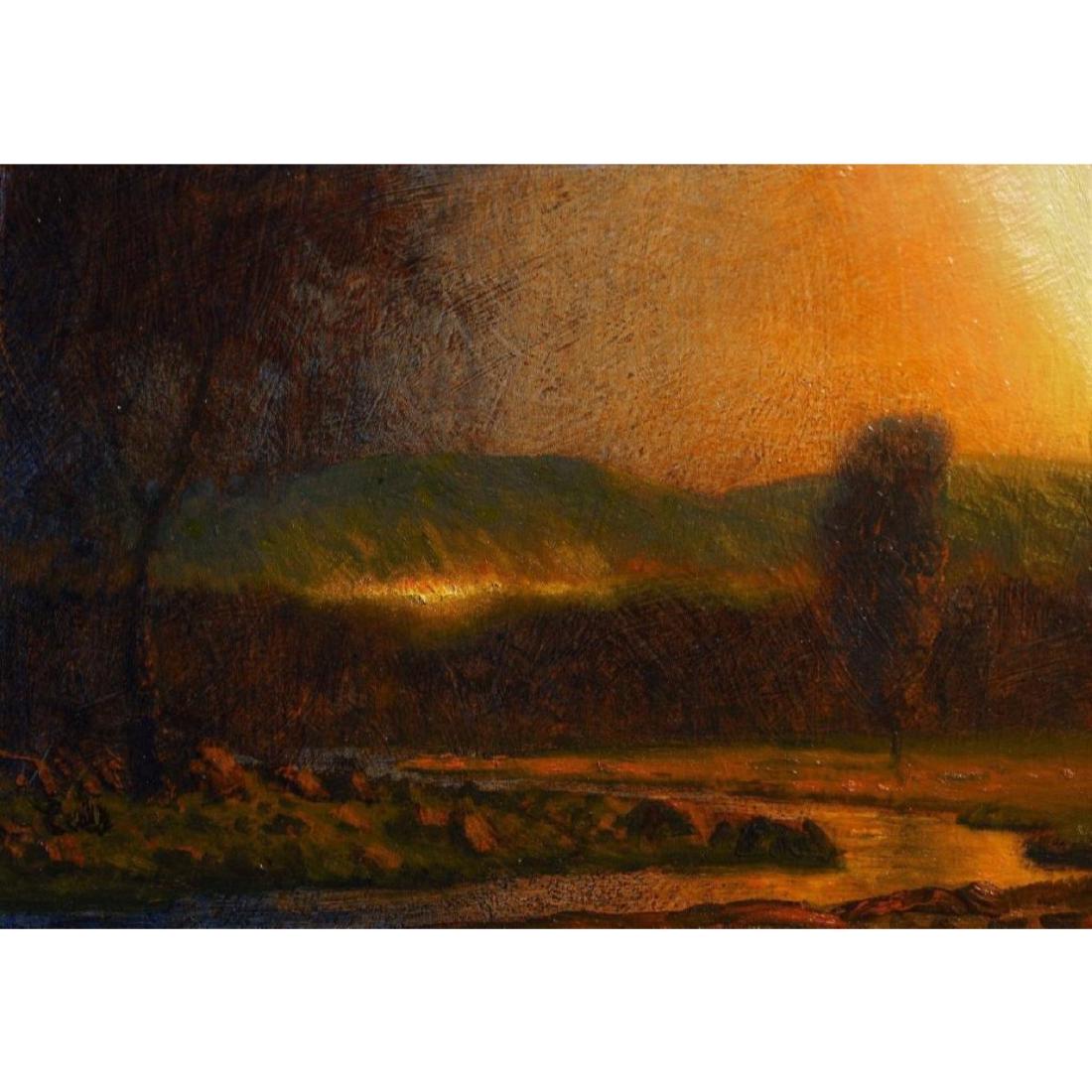 Original Oil Painting Landscape Signed On Canvas: This is an extra-fine original landscape oil painting on professionally prepared wood panel. The painting is signed by the artist Max Cole and is unframed. This warm and moody oil painting was painted