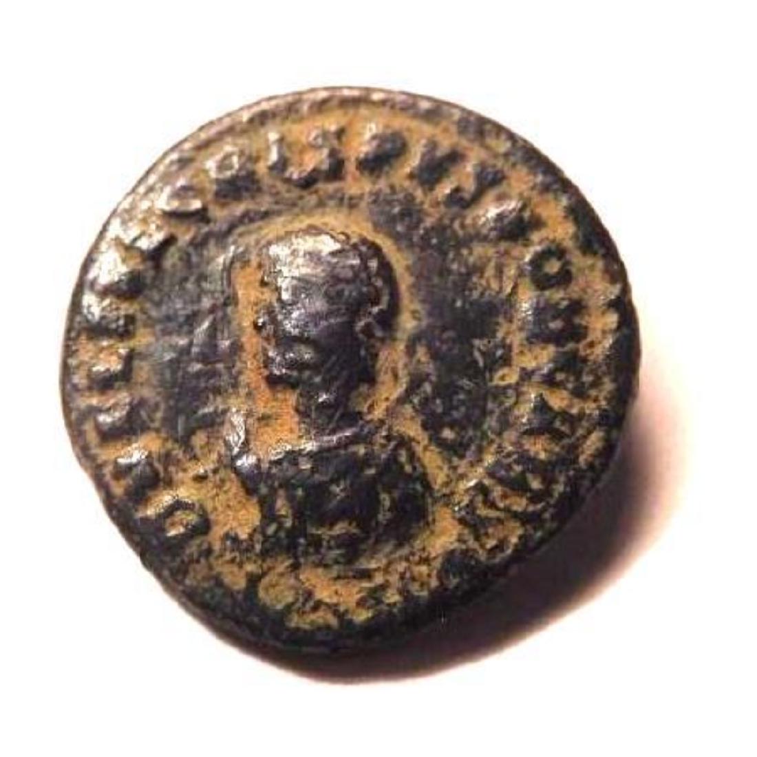 Bronze coin of Crispus (313-326 A.D.): Crispus was the son of Constantine I. He was born around 300 A.D. In 313 A.D., he was granted the title "Caesar", along with his half-brother Constantius II and his cousin Licinius (Licinius II). In 3