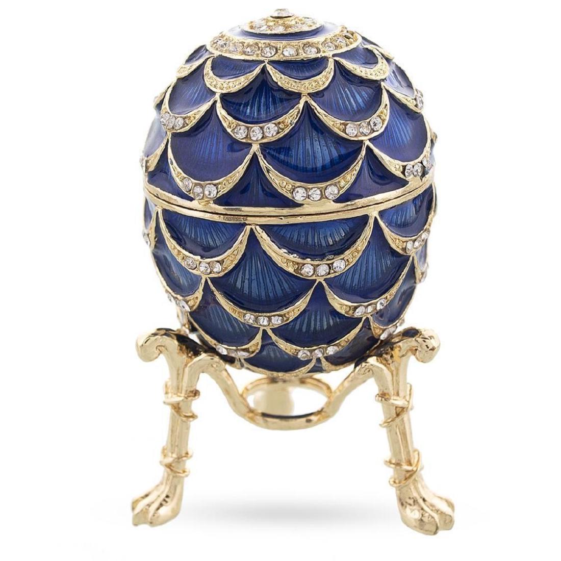 Royal Inspired Pinecone Russian Egg with Clock: 2.7" Royal Inspired Pinecone Russian Egg with Clock 2.7 Inches Tall (onÂ a stand) x 1.6 Inches Diameter 68 mm Tall (with the stand) x 40 mm Diameter Pewter, Austrian Crystals, Enamel Hand Painted Gi