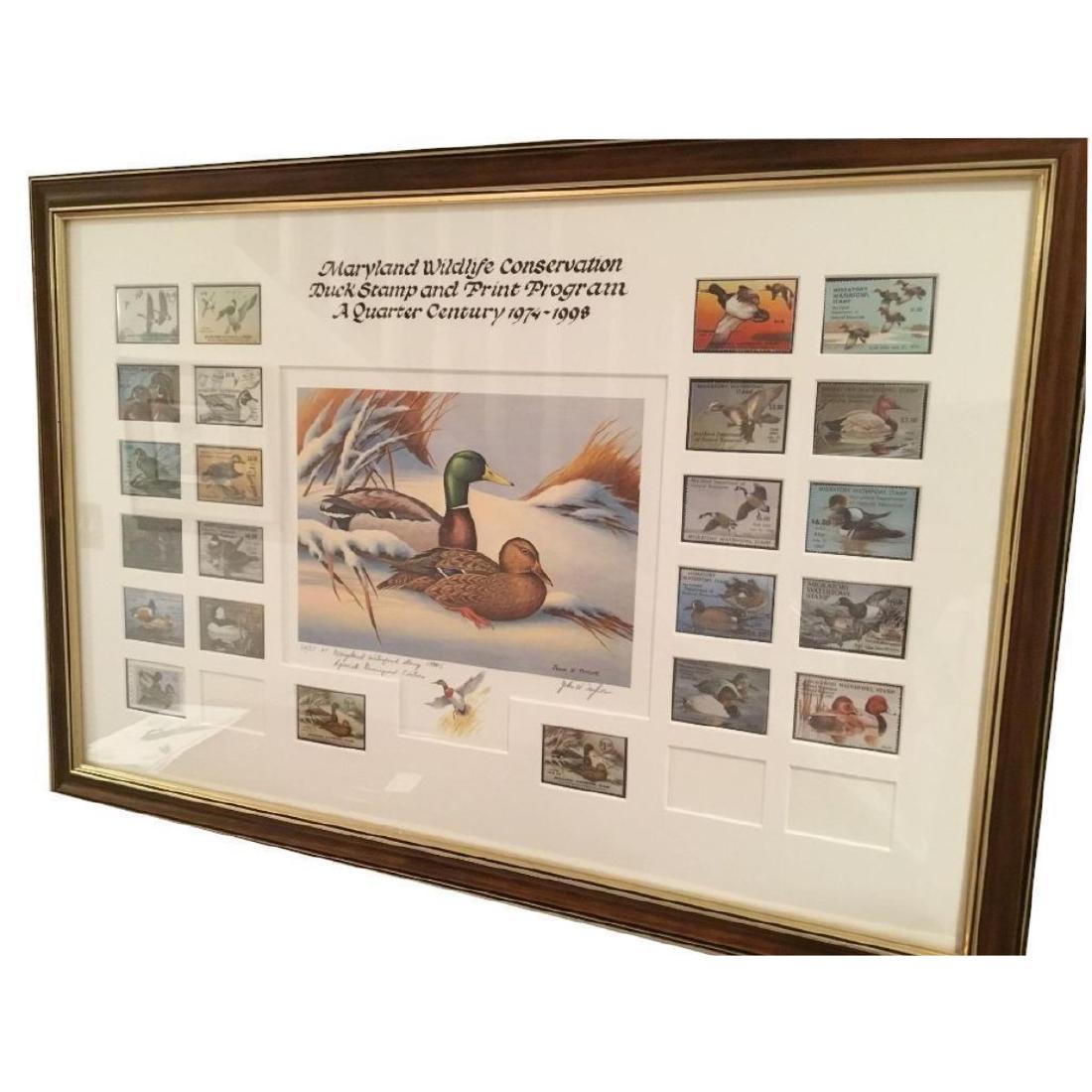 Custom Framed Duck Stamps Commemorative Art Piece By: Custom Framed Duck Stamps Commemorative Art Piece By John Taylor. The Piece Is SignedÂ By The Artist & Showcases CollectibleÂ Stamps For 1974 To 1998.