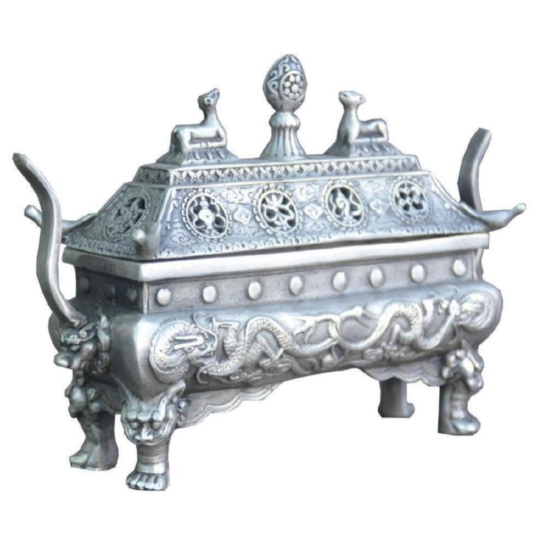 China Tibet Copper Hand-made Cupronickel Incense Burner: Fabulous Chinese Dragon Cupronickel Incense Burner, Must see, picture does not do it justice - All items may be shipped or picked up locally within one week of sale. We will provide shipping estimates