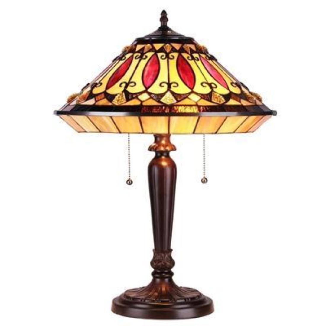 "MADELINE" Tiffany-style 2 Light Mission Table Lamp 16": Madeline, an antique Tiffany-style lamp features vivacious ruby color. The warm color glow of the stained glass will create warmth in your home. Â This pendant brings vintage charm your bedroom, liv