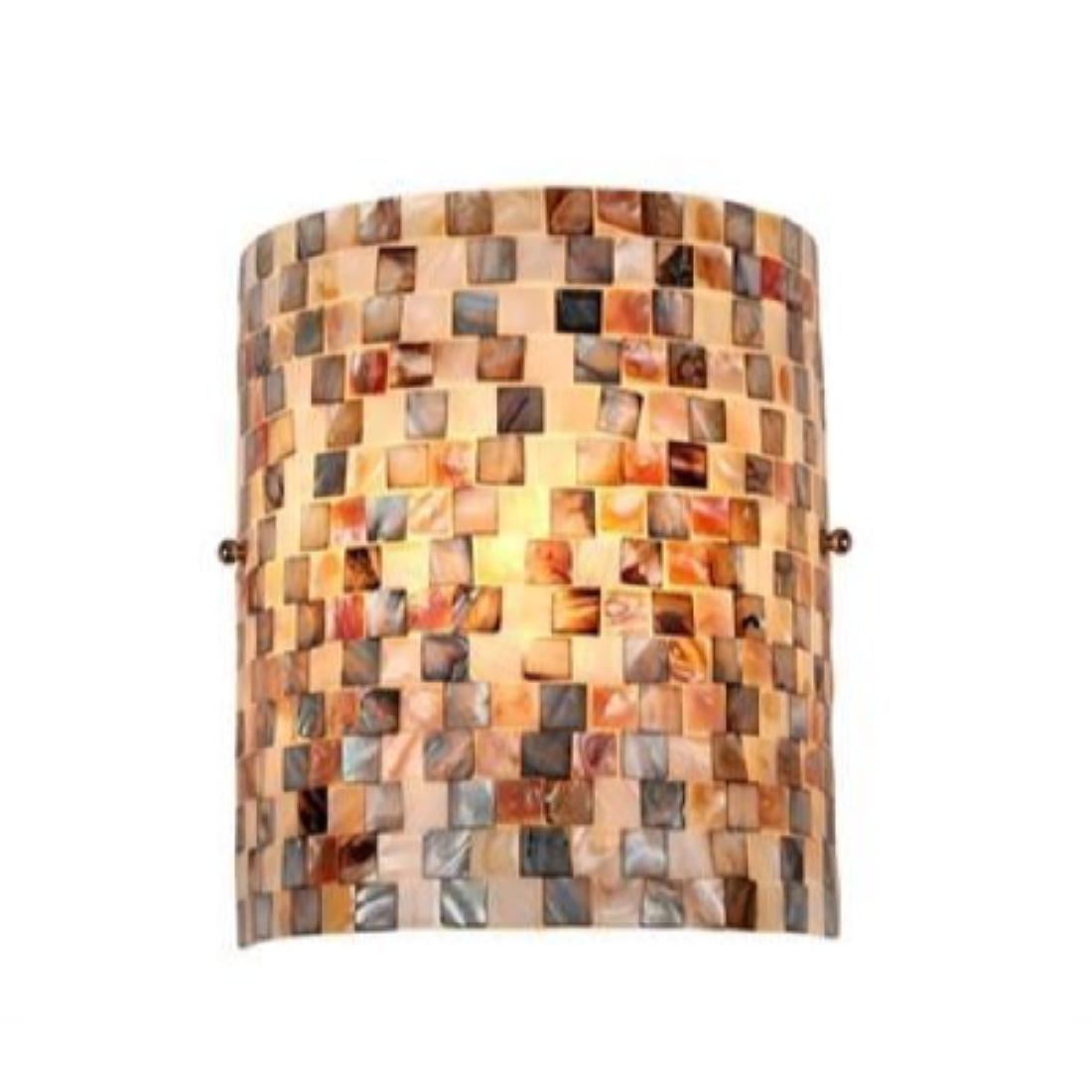 "SHELLEY" Mosaic 1 Light Wall Sconce 8.3" Wide: SHELLEY, a beautifully Mission style hand-crafted wall mount sconce with intricate designed and natural seashell on top of the glass shade. Lampshade design features multi-toned colored pieces. Expert