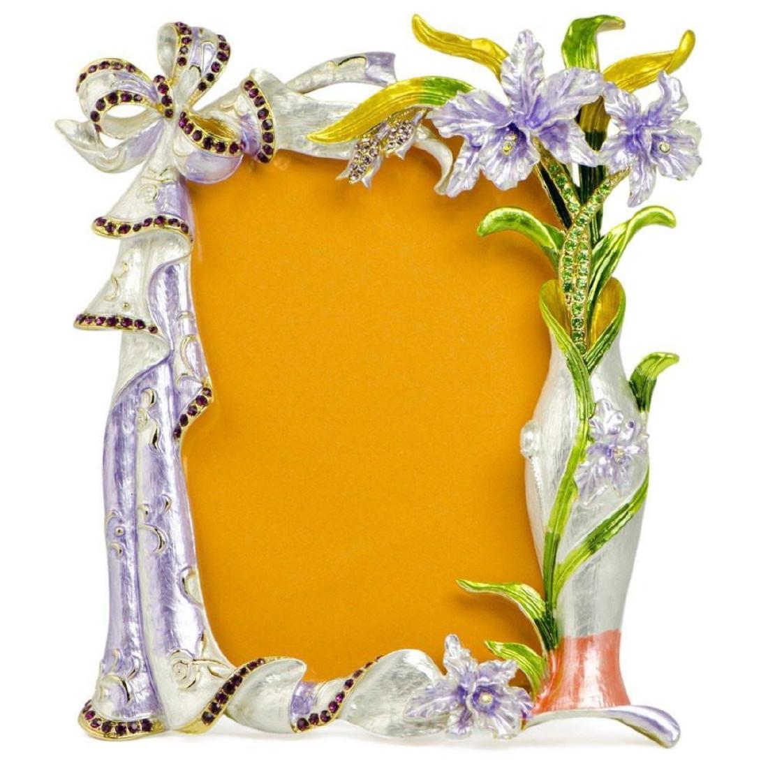 Orchid Flowers Enameled Russian Antique Style Picture: 7" Orchid Flowers Enameled Russian Antique Style Picture Frame 7'' (H) x 6 Inches Long Pewter, Enamel, Crystals Gift Boxed Faberge Orchid Photo Frame is beautifully crafted by enameled technique. The