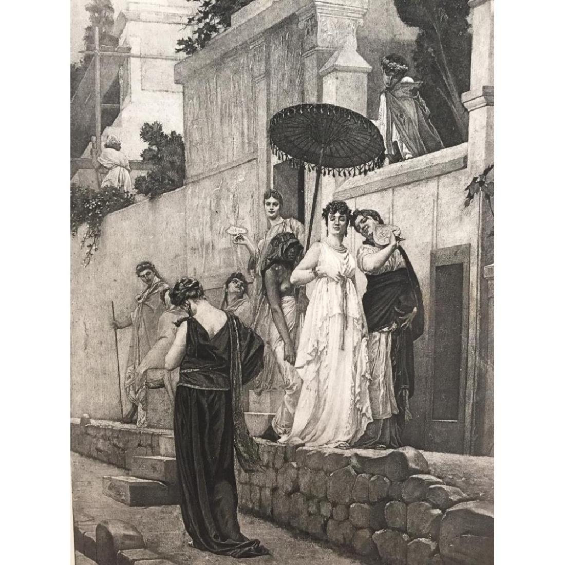 1880's Photogravure Print, Ancient Pompeii: Original 1883 Photogravure from the original painting by G. R. Boulanger, "A Promenade In The Street Of The Tombs. ( Pompeii )." From an imperial limited edition of 1000 "The Masterpieces of French Ar
