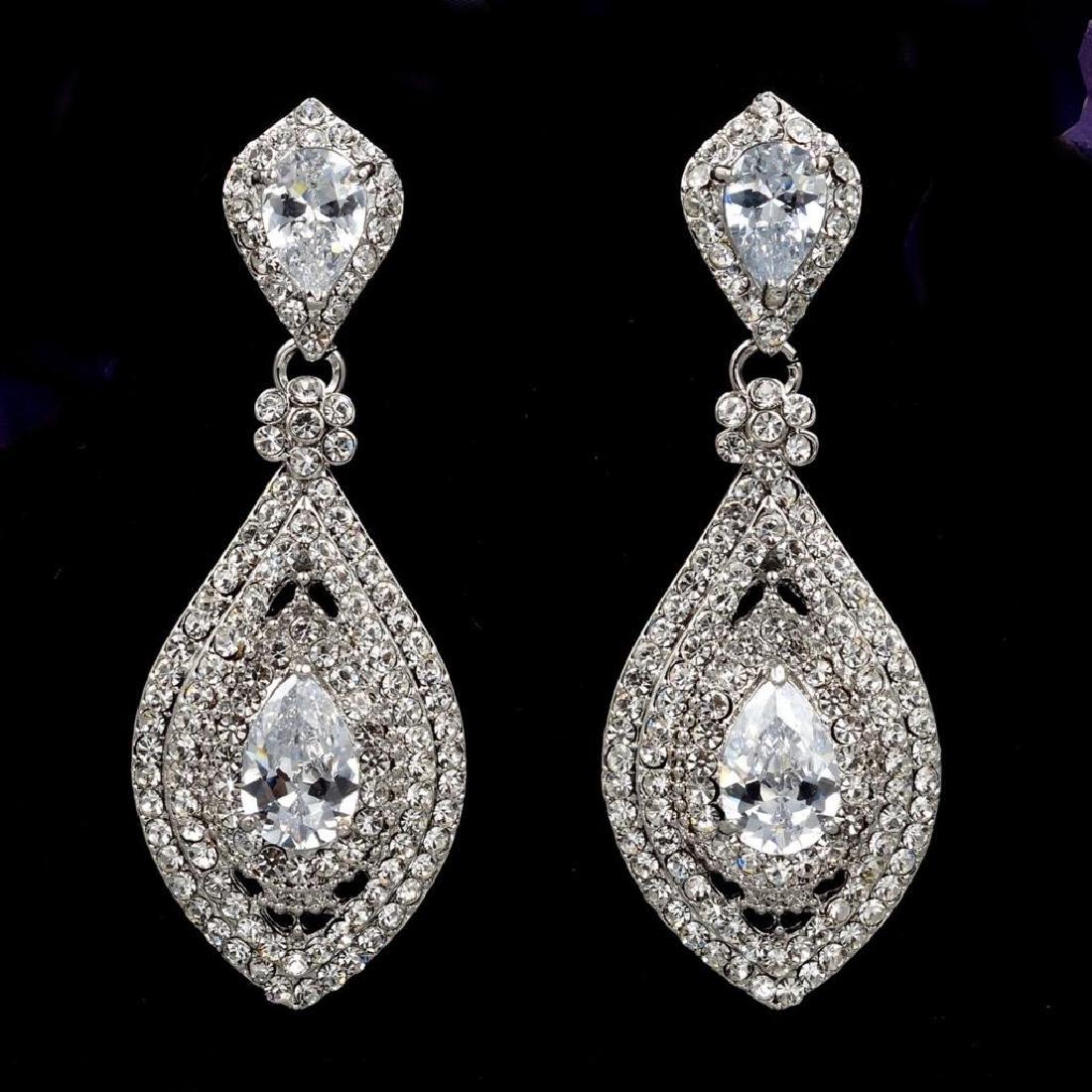 Edwardian-style Czech Crystal Drop Earrings: Clear Czech crystals & rhinestones set into Edwardian-style bridal drop, rhodium plated earrings. Â Length -Â 2.5" 9994-040118-EB-22744