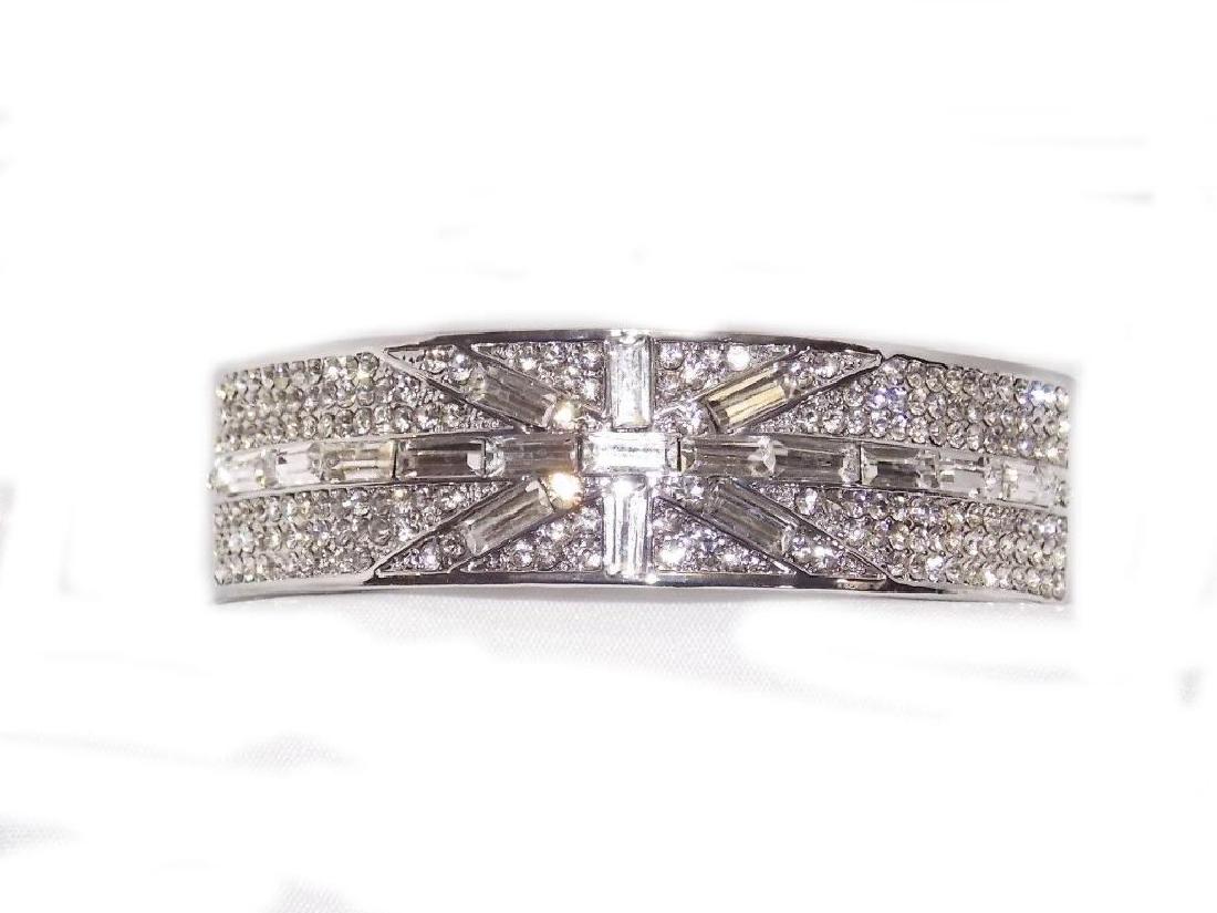 Clear Cubic Zircon Baguette Cut Silver Bracelet: Upscale Designer Jewelry (Costume) Unique & So Cute Bridal Wedding Clear Cubic Zirconia Baguette Cut Silver Bracelet. This lovely piece perfect for brides, bridesmaids, and prom or pageant contestants