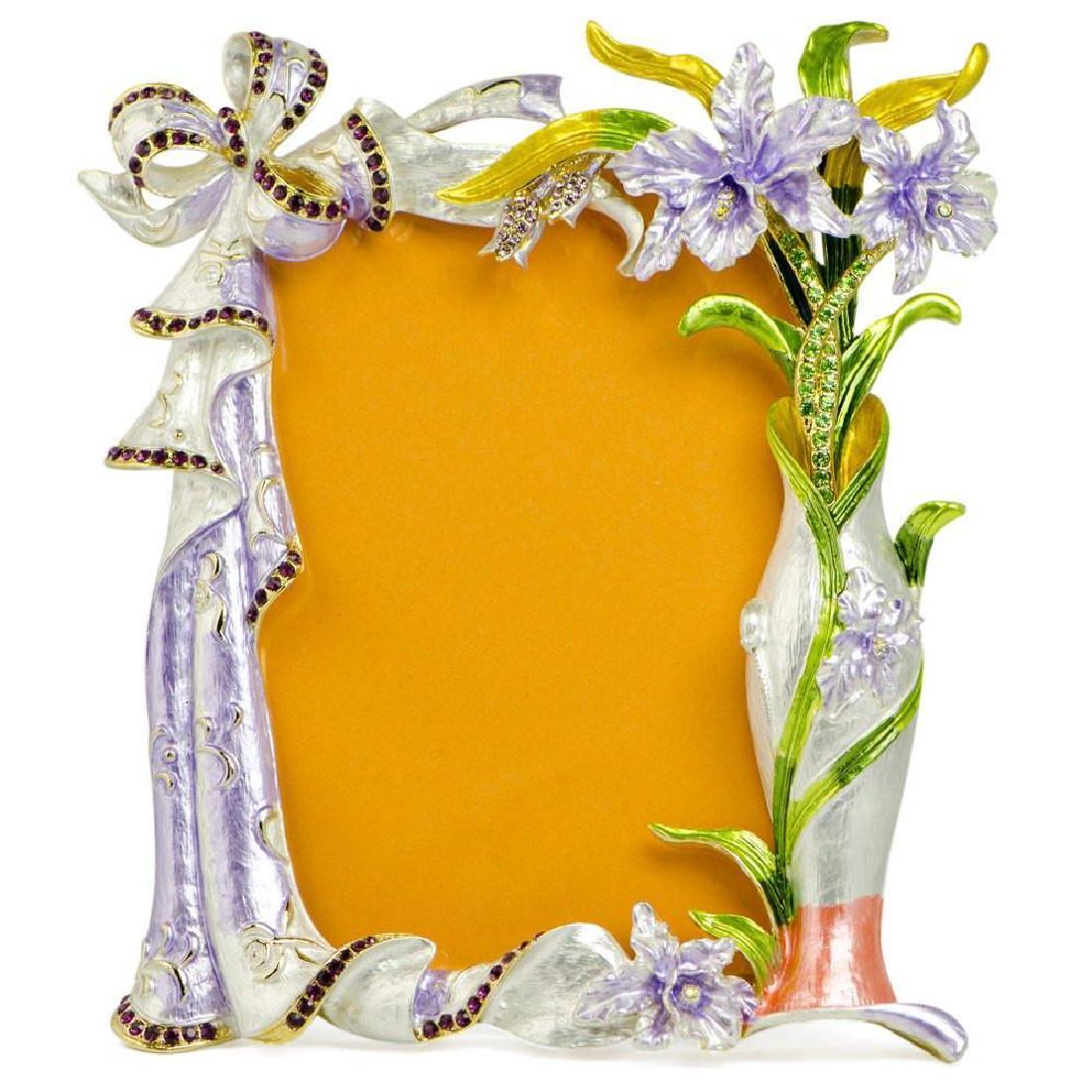 Orchid Flowers Enameled Russian Antique Style Picture: 7" Orchid Flowers Enameled Russian Antique Style Picture Frame 7'' (H) x 6 Inches Long Pewter, Enamel, Crystals Gift Boxed Faberge Orchid Photo Frame is beautifully crafted by enameled technique. The