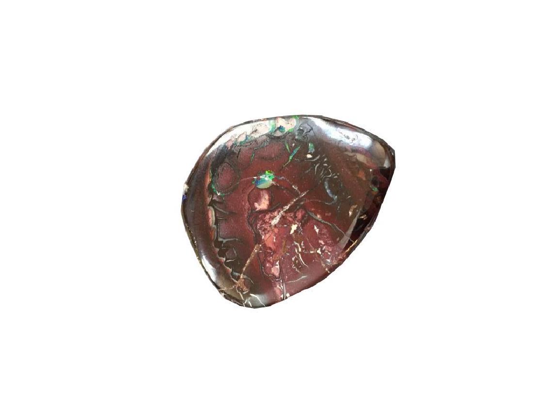 52.3ct Australian Yowah Boulder Opal: Superb pattern on both sides, Australian Yowah boulder opal gemstone with reddish brown ground & flashes of green & blue. Large size 34mm L X 27mm W X 5mm D.