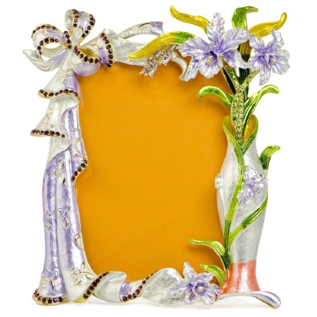 Orchid Flowers Enameled Russian Antique Style Picture: 7" Orchid Flowers Enameled Russian Antique Style Picture Frame 7'' (H) x 6 Inches Long Pewter, Enamel, Crystals Gift Boxed Faberge Orchid Photo Frame is beautifully crafted by enameled technique. The