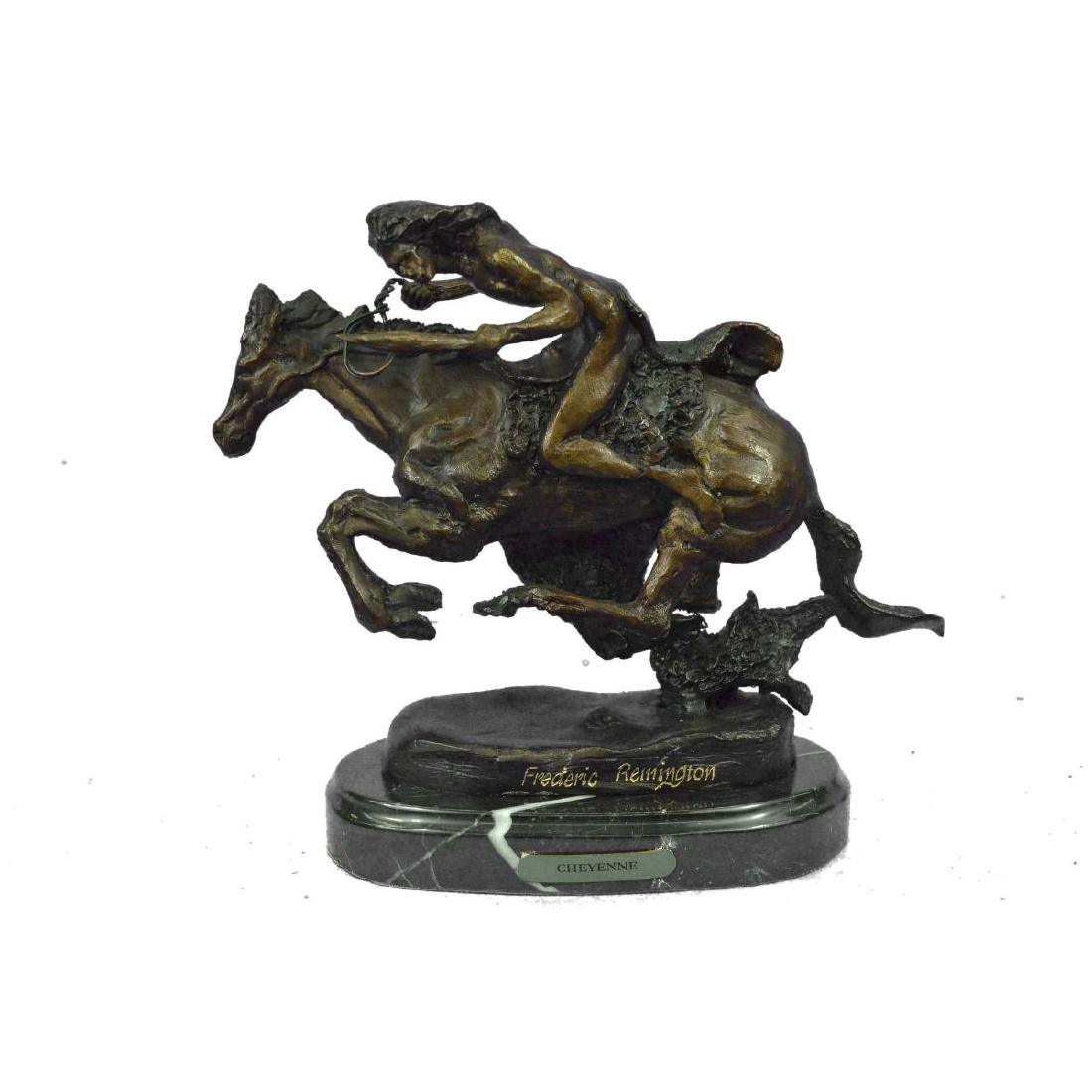 CHEYENNE by Frederic Remington Bronze Sculpture of: This sculpture is 100% hot cast bronze metal and was handmade by artists using the ancientÂ lost wax castingÂ process. Â This sculpture contains no resins or cheap fillers. This sculpture is mou