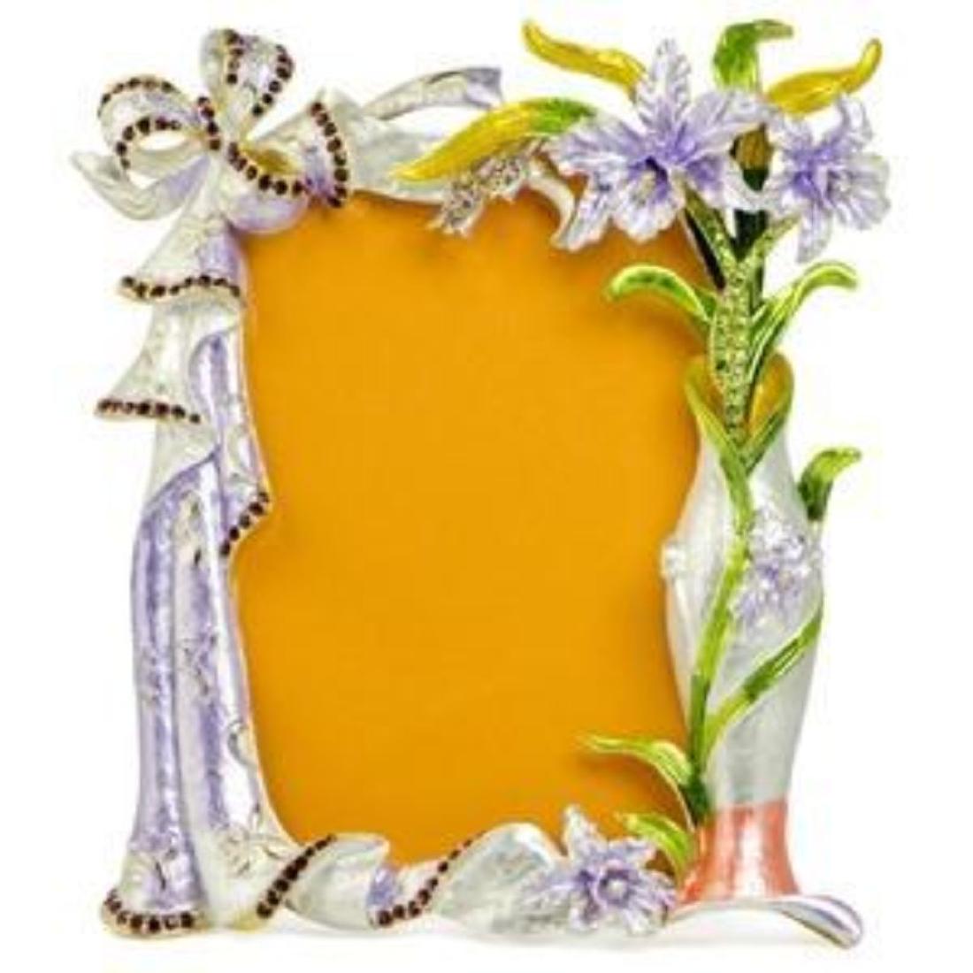 7" Faberge Orchid Flowers Enameled Russian Antique: 7" Faberge Orchid Flowers Enameled Russian Antique Style Picture Frame 7'' (H) x 6'' (L) Pewter, Enamel, Crystals Gift Boxed Faberge Orchid Photo Frame is beautifully crafted by enameled technique.The