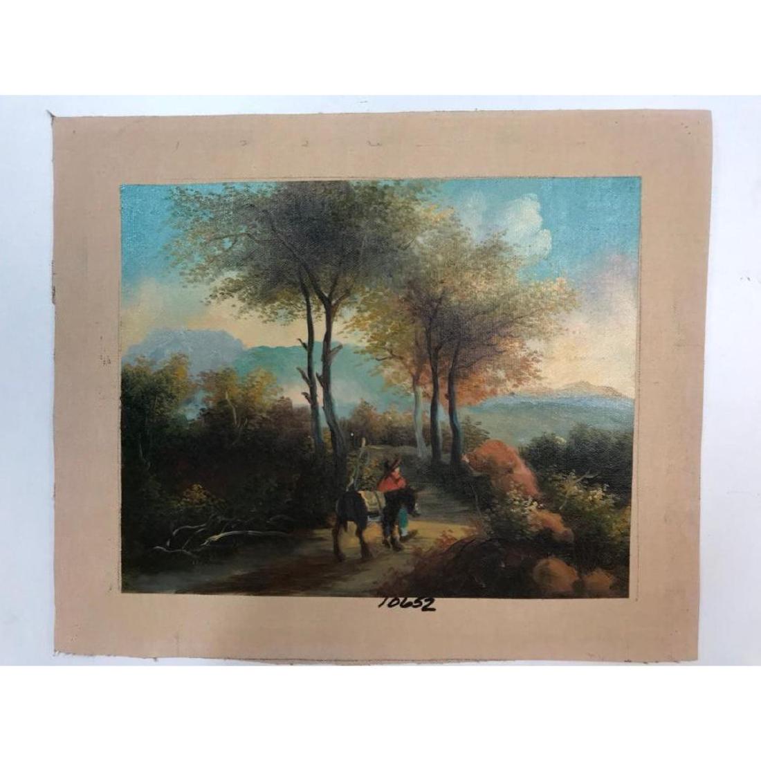School of Bianco, 20thc Oil on Canvas Painting,: Â 20th Century oil on canvas painting, study -Â landscape with man & animal traveling down a road. School of R.Â Bianco c. early 1990's. 8" X 10" on unstretched canvas. * shows original inventor
